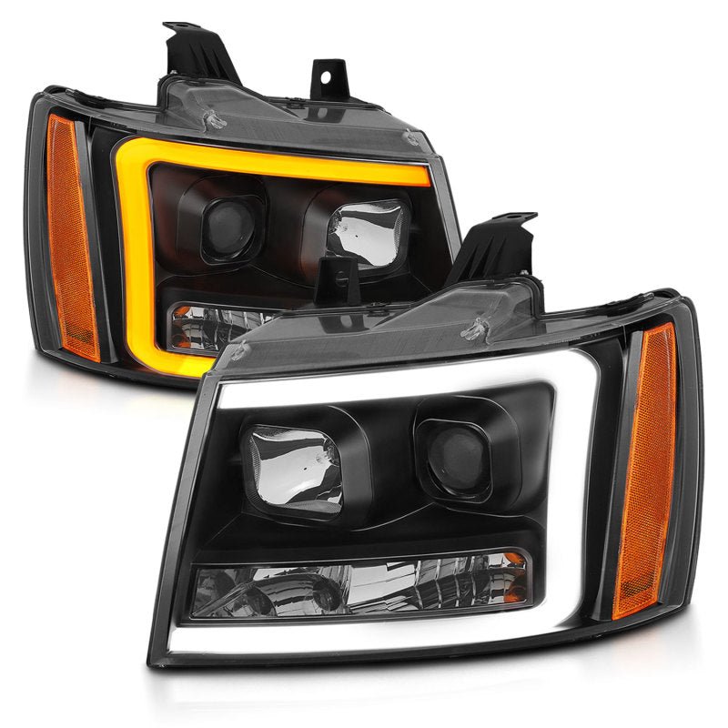 ANZO 07-14 Chevy Tahoe Projector Headlights w/ Plank Style Design Black w/ Amber ANZO ANZ111402