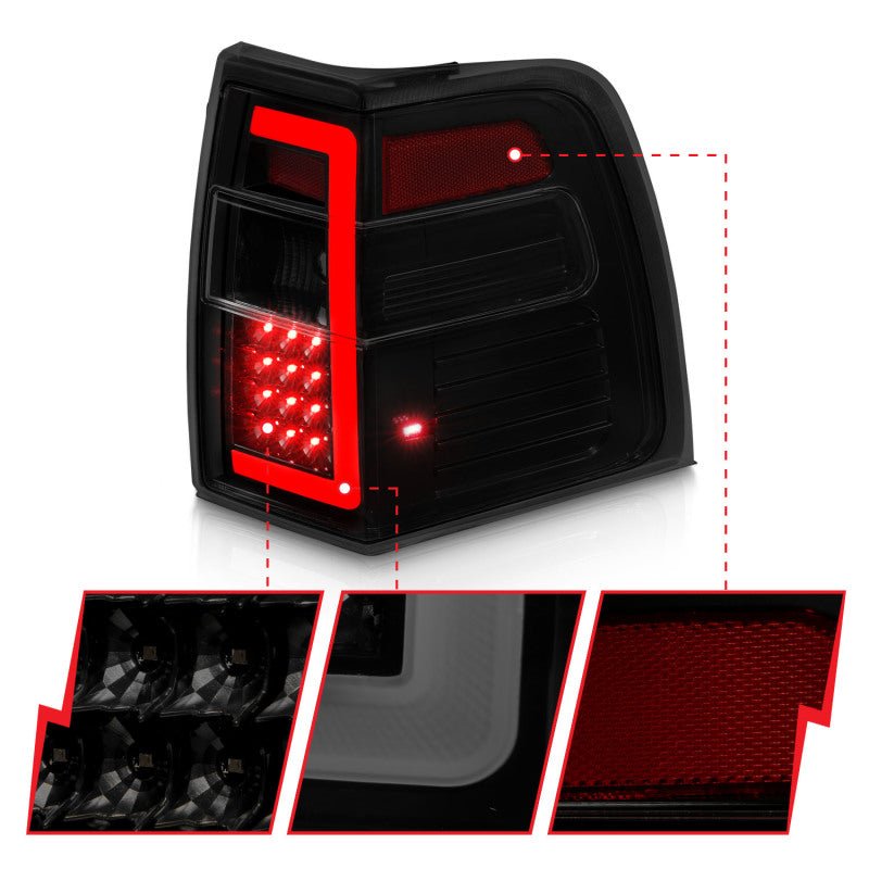 ANZO 07-17 Ford Expedition LED Taillights w/ Light Bar Black Housing Smoke Lens - Black Ops Auto Works