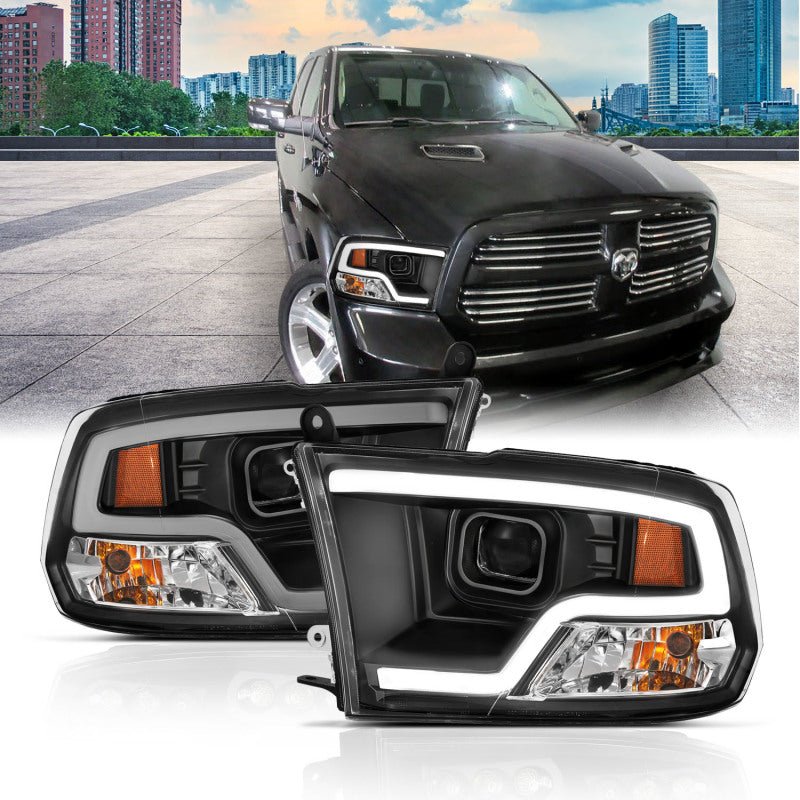 ANZO 09-18 Dodge Ram 1500 Plank Style Projector Headlights Black w/ Halo ANZO ANZ111404