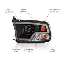 Load image into Gallery viewer, ANZO 09-18 Dodge Ram 1500 Plank Style Projector Headlights Black w/ Halo ANZO ANZ111404