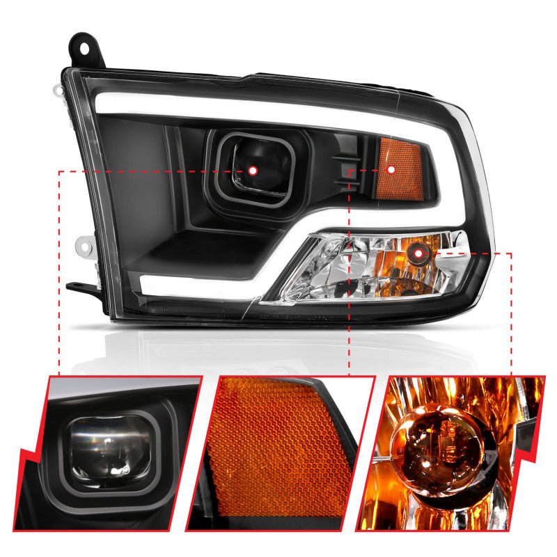 ANZO 09-18 Dodge Ram 1500 Plank Style Projector Headlights Black w/ Halo ANZO ANZ111404