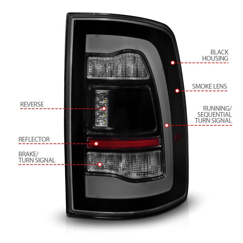 ANZO 09-18 Dodge Ram 1500 Sequential LED Taillights Smoke Black w/Switchback Amber Signal ANZO ANZ311472