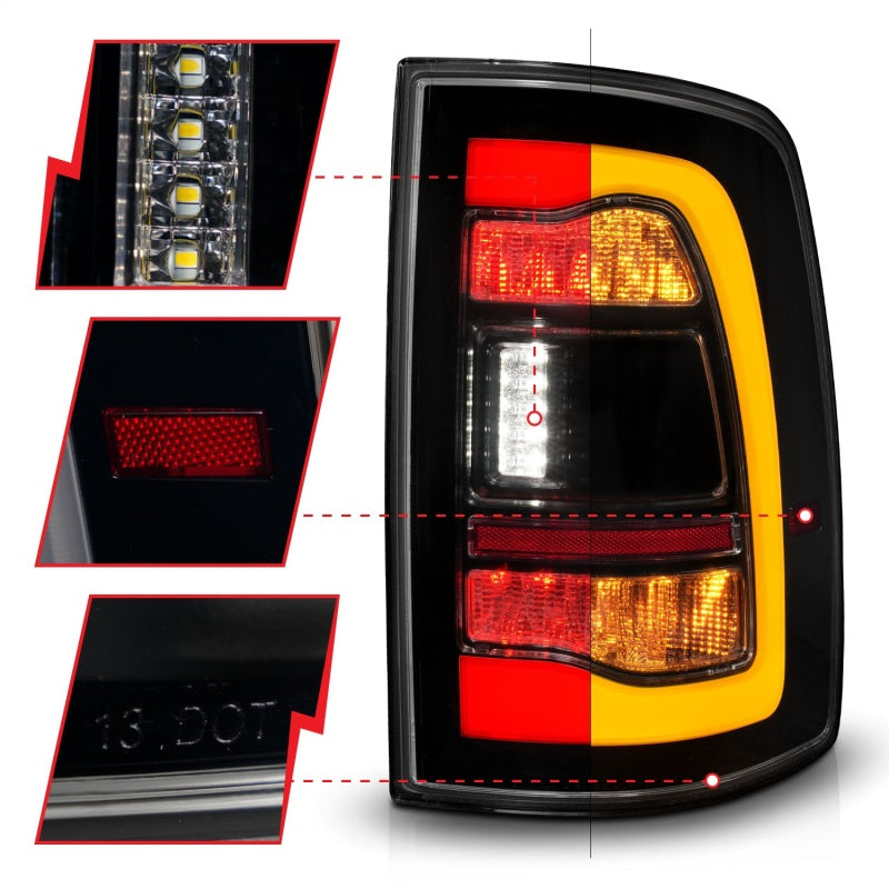 ANZO 09-18 Dodge Ram 1500 Sequential LED Taillights Smoke Black w/Switchback Amber Signal ANZO ANZ311472