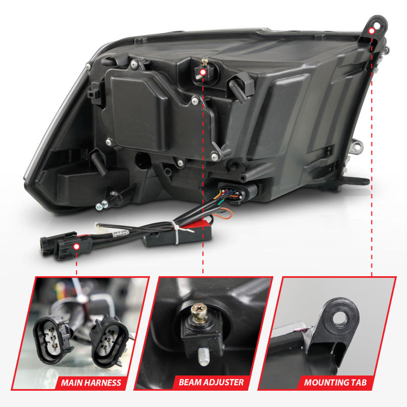 ANZO 09-18 Dodge Ram 1500/2500/3500 LED Plank Style Headlights Switchback + Sequential - Matte Black ANZO ANZ111609