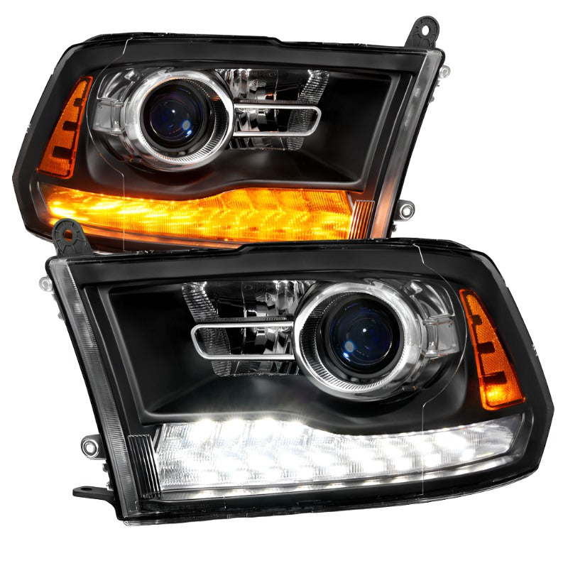 ANZO 09-18 Dodge Ram 1500/2500/3500 LED Plank Style Headlights Switchback + Sequential - Matte Black ANZO ANZ111609