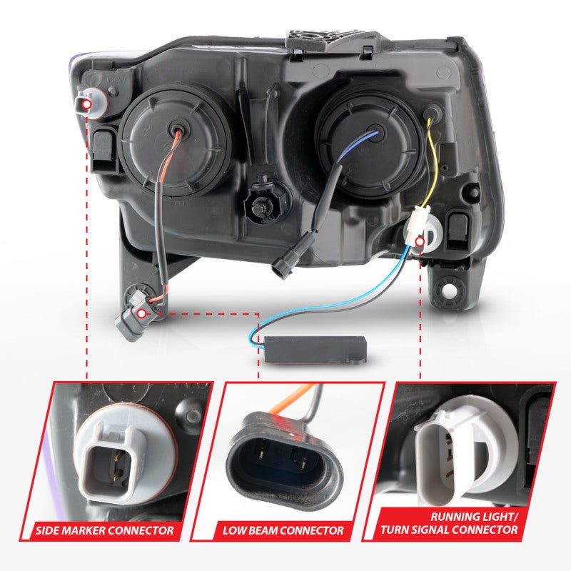 ANZO 11-13 Jeep Grand Cherokee (Factory Halogen Only) Projector Headlights w/Light Bar Swtchbk Black ANZO ANZ111568