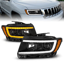 Load image into Gallery viewer, ANZO 11-13 Jeep Grand Cherokee (Factory Halogen Only) Projector Headlights w/Light Bar Swtchbk Black - Black Ops Auto Works