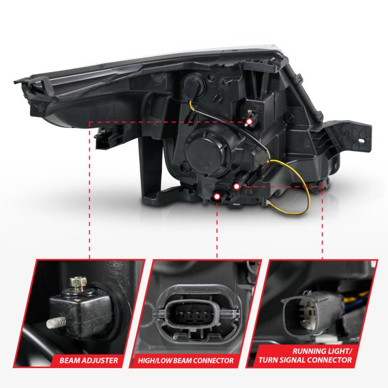 ANZO 11-15 Ford Explorer (w/Factory Halogen HL Only) Projector Headlights w/Light Bar Black Housing - Black Ops Auto Works