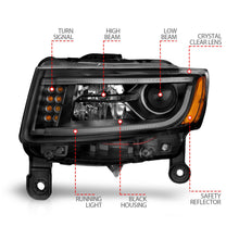 Load image into Gallery viewer, ANZ111329-ANZO 2014-2015 Jeep Grand Cherokee Projector Headlights w/ Plank Style Design Black-Headlights-ANZO