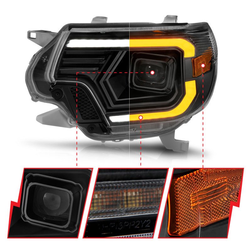 ANZO 12-15 Toyota Tacoma Projector Headlights - w/ Light Bar Switchback Black Housing ANZO ANZ111556