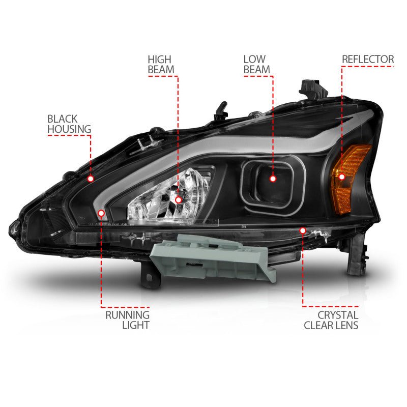 ANZO 13-15 Nissan Altima (w/o Factory HID Bulbs) Projector Headlights - w/ Light Bar Black Housing ANZO ANZ121569