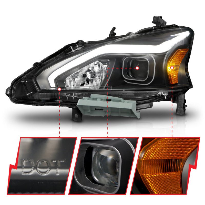 ANZO 13-15 Nissan Altima (w/o Factory HID Bulbs) Projector Headlights - w/ Light Bar Black Housing - Black Ops Auto Works