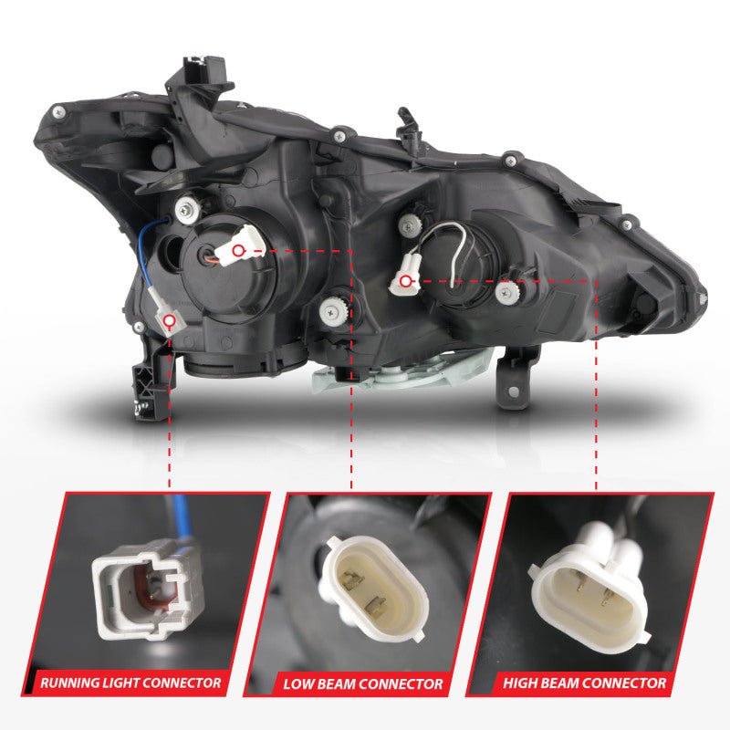 ANZO 13-15 Nissan Altima (w/o Factory HID Bulbs) Projector Headlights - w/ Light Bar Black Housing - Black Ops Auto Works