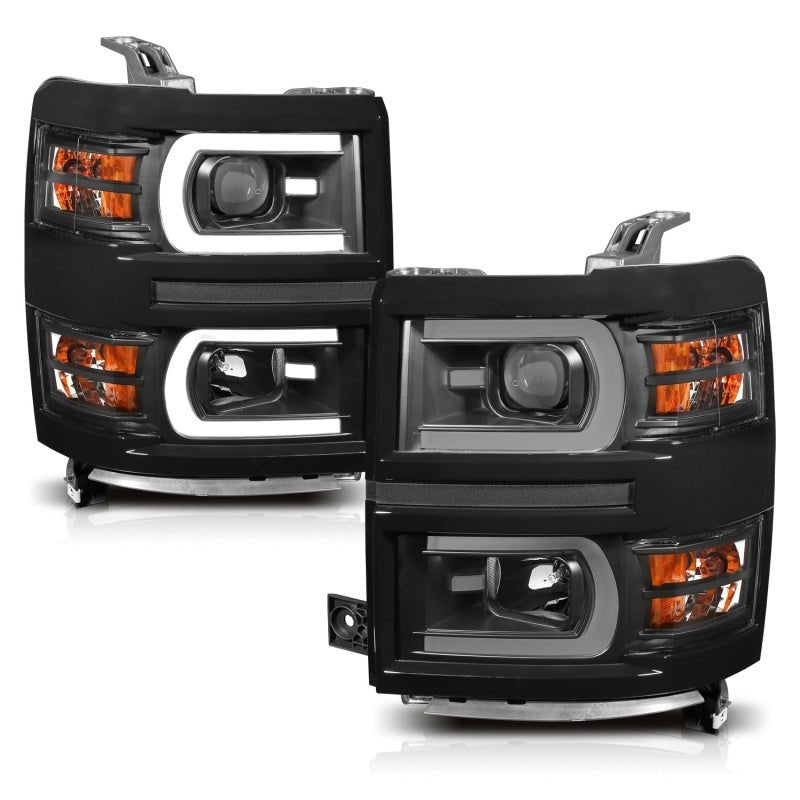 ANZO 14-15 Chevrolet Silverado 1500 Projector Headlights w/ Plank Style Switchback Black w/ Amber - Black Ops Auto Works