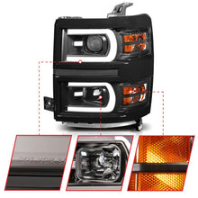 Load image into Gallery viewer, ANZO 14-15 Chevrolet Silverado 1500 Projector Headlights w/ Plank Style Switchback Black w/ Amber - Black Ops Auto Works