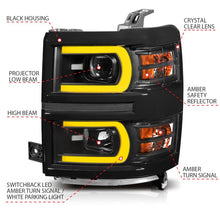 Load image into Gallery viewer, ANZO 14-15 Chevrolet Silverado 1500 Projector Headlights w/ Plank Style Switchback Black w/ Amber - Black Ops Auto Works