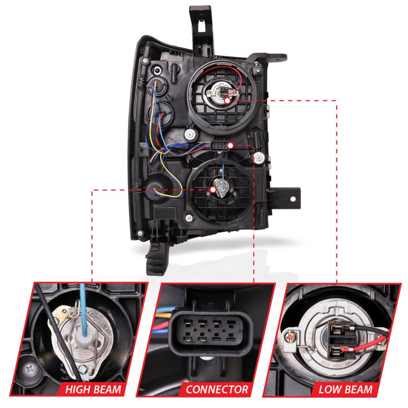 ANZO 14-15 Chevrolet Silverado 1500 Projector Headlights w/ Plank Style Switchback Black w/ Amber - Black Ops Auto Works
