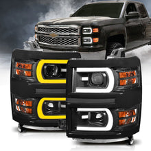 Load image into Gallery viewer, ANZO 14-15 Chevrolet Silverado 1500 Projector Headlights w/ Plank Style Switchback Black w/ Amber - Black Ops Auto Works