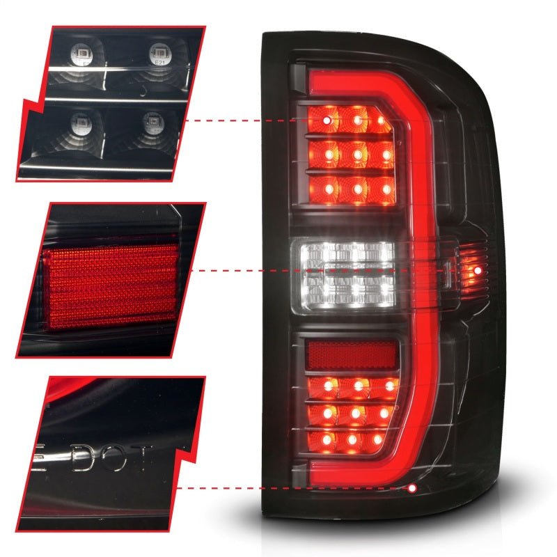 ANZO 14-18 GMC Sierra 1500 Full LED Taillights Black Housing Smoke Lens (w/C Light Bars) - Black Ops Auto Works