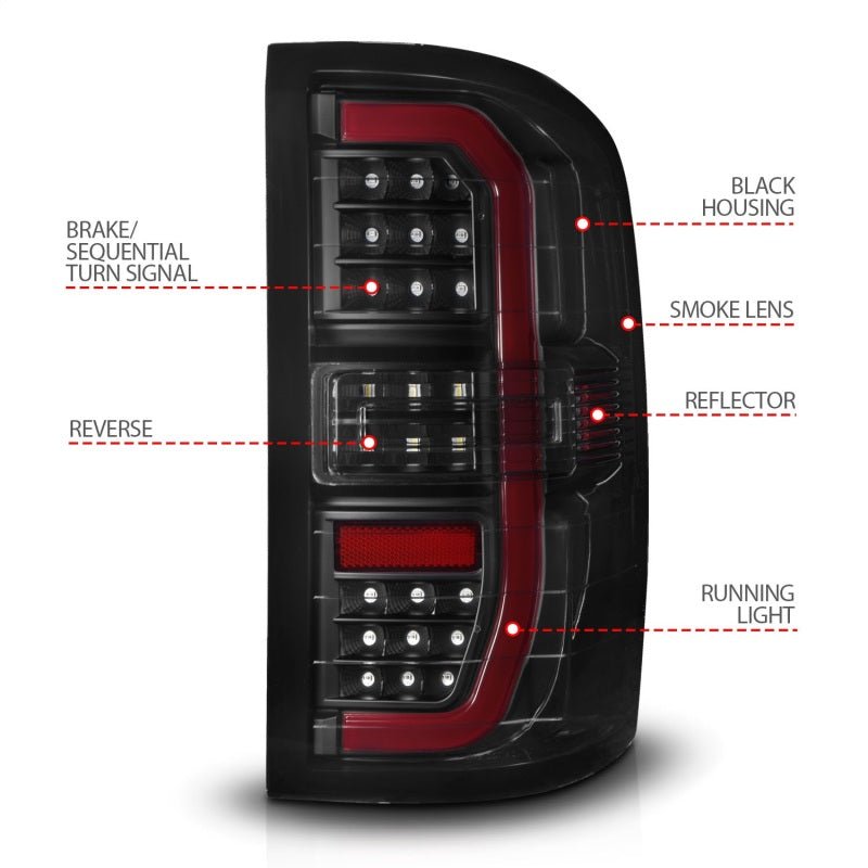 ANZO 14-18 GMC Sierra 1500 Full LED Taillights Black Housing Smoke Lens (w/C Light Bars) - Black Ops Auto Works