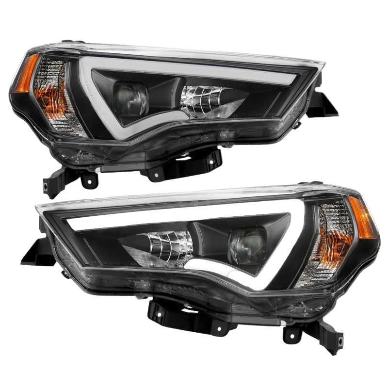 ANZO 14–18 Toyota 4Runner Projector Headlights Black w/ Amber – front angle