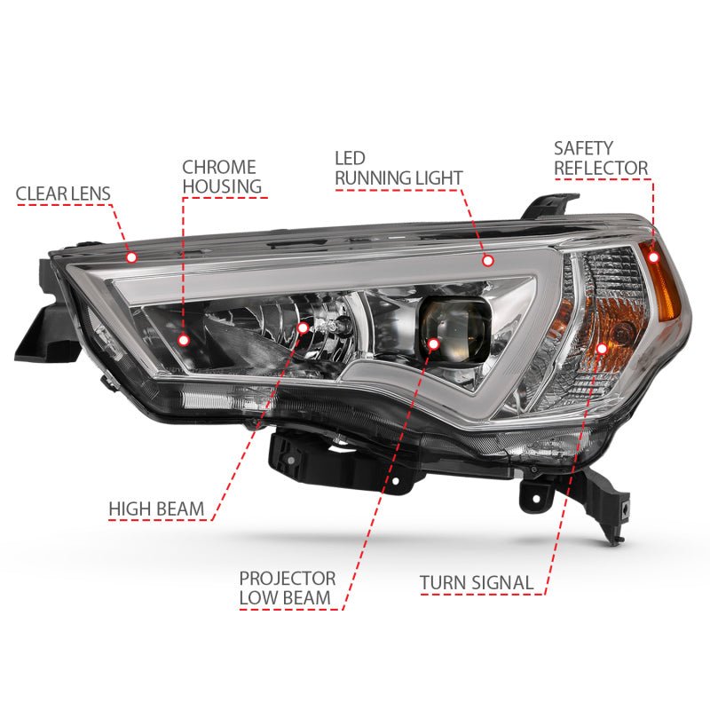 ANZO 14-23 Toyota 4 Runner Plank Style Projector Headlights Chrome w/ Amber ANZO ANZ111417