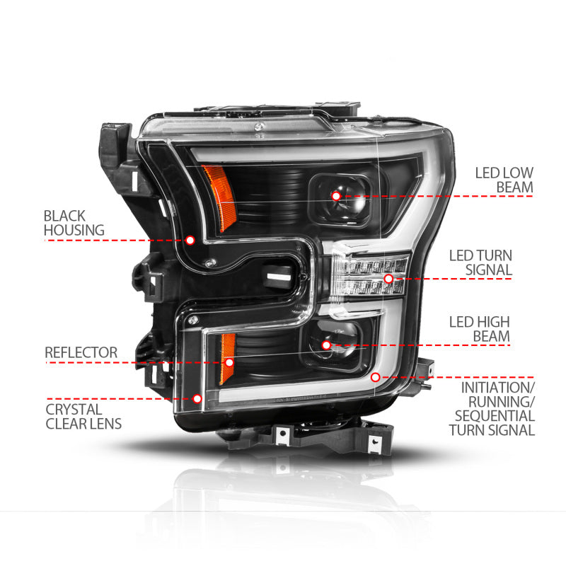 ANZO ANZO 15-17 Ford F-150 (Factory Halogen Model ONLY) Full LED Proj Headlights Init/SeqSig Black- Pair