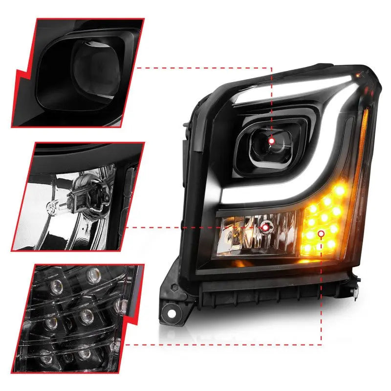 Anzo 15-17 GMC Yukon/Yukon XL Projector Headlights Black Housing/Clear Lens (w/ Light Bars) ANZO ANZ111535