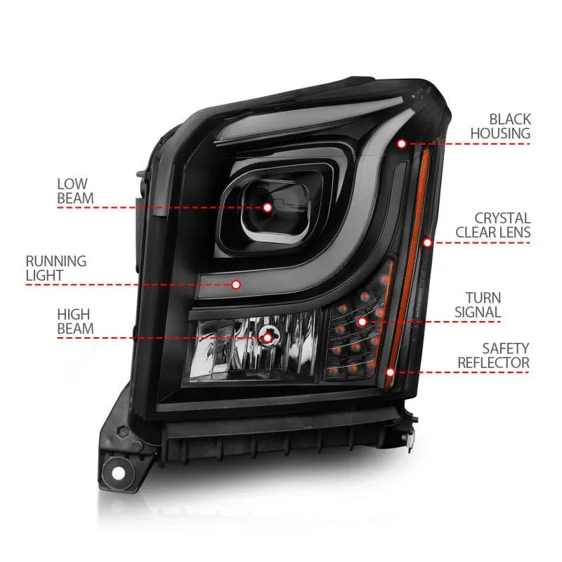 Anzo 15-17 GMC Yukon/Yukon XL Projector Headlights Black Housing/Clear Lens (w/ Light Bars) ANZO ANZ111535