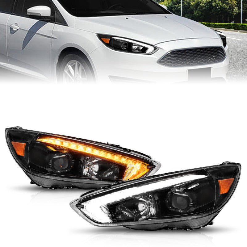 ANZO 15-18 Ford Focus Projector Headlights - w/ Light Bar Switchback Black Housing ANZO ANZ121564