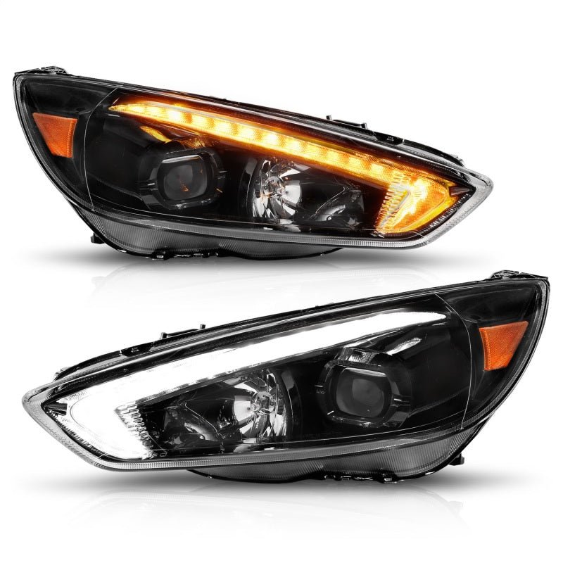 ANZO 15-18 Ford Focus Projector Headlights - w/ Light Bar Switchback Black Housing ANZO ANZ121564
