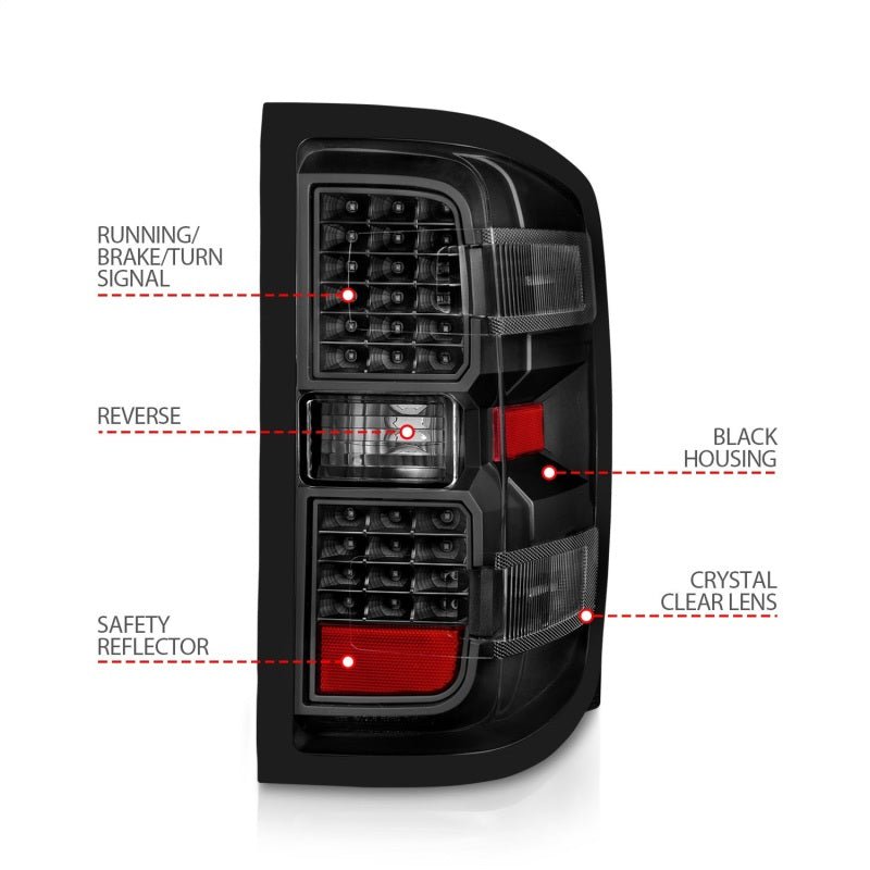 ANZO 15-19 Chevy Silverado 2500HD/3500HD (Factory Halogen Only) LED Tail Lights Black w/Clear Lens ANZO ANZ311423