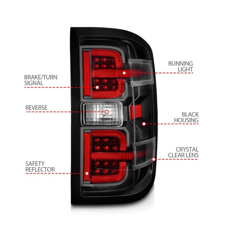 ANZO 15-19 Chevy Silverado 2500HD/3500HD (Halgn Only) LED Tail Lights w/Black Light Bar & Clear Lens - Black Ops Auto Works