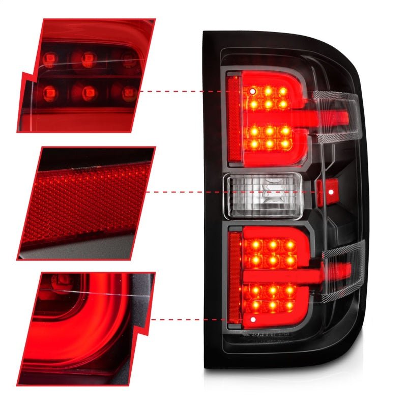 ANZO 15-19 Chevy Silverado 2500HD/3500HD (Halgn Only) LED Tail Lights w/Black Light Bar & Clear Lens - Black Ops Auto Works