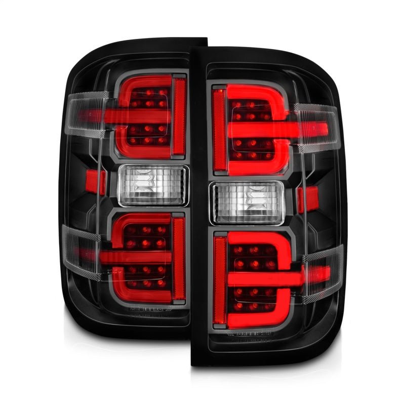 ANZO 15-19 Chevy Silverado 2500HD/3500HD (Halgn Only) LED Tail Lights w/Black Light Bar & Clear Lens - Black Ops Auto Works