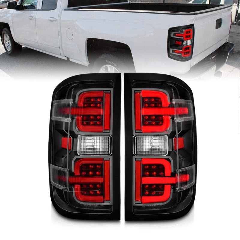 ANZO 15-19 Chevy Silverado 2500HD/3500HD (Halgn Only) LED Tail Lights w/Black Light Bar & Clear Lens - Black Ops Auto Works