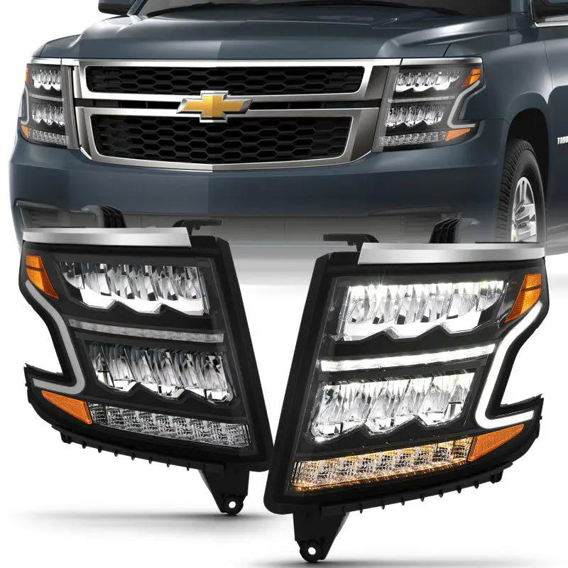 ANZO 15-20 Chevy Tahoe/Suburban LED Light Bar Style Headlights Black w/Sequential w/DRL w/Amber ANZO ANZ111478
