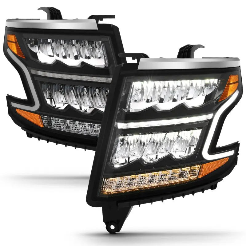 ANZO 15-20 Chevy Tahoe/Suburban LED Light Bar Style Headlights Black w/Sequential w/DRL w/Amber ANZO ANZ111478