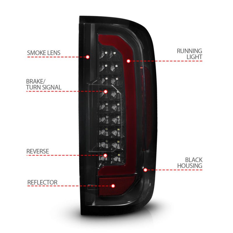 ANZO 15-21 GMC Canyon Full LED Tail Lights w/ Red Lightbar Black Housing Smoke Lens ANZO ANZ311435