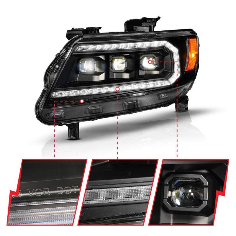 ANZO 15-22 Chevy Colorado Blk Housing Full LED DRL Projector Headlight w/ Sequential Light Bar ANZO ANZ111634