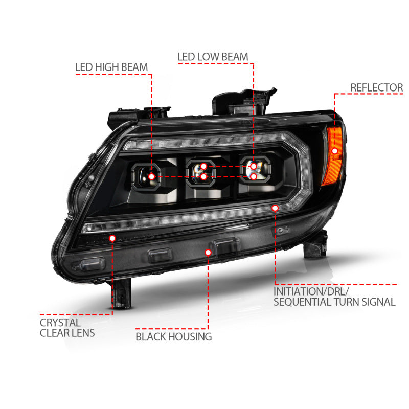 ANZO 15-22 Chevy Colorado Blk Housing Full LED DRL Projector Headlight w/ Sequential Light Bar ANZO ANZ111634