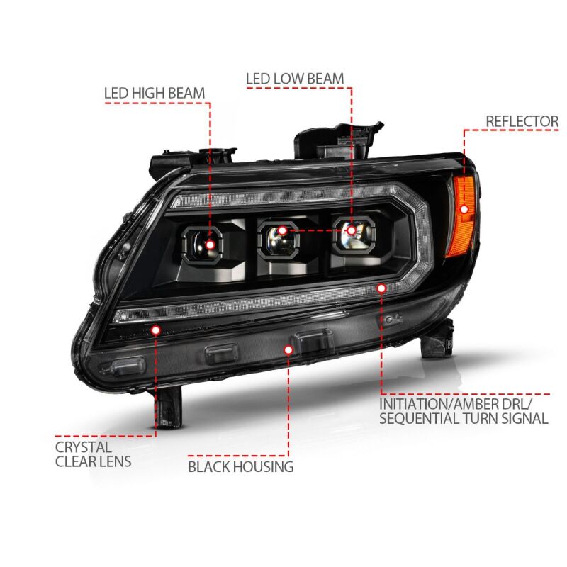 ANZO 15-22 Chevy Colorado Full LED Headlights w/ Initiation (Amber DRL) - Black ANZO ANZ111641