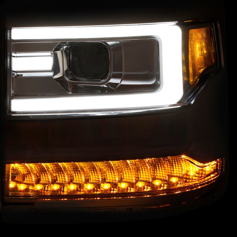 ANZO 16-17 Chevy Silverado 1500 Projector Headlights Plank Style Design Chrome w/ Amber ANZO ANZ111374