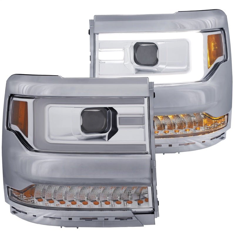 ANZO 16-17 Chevy Silverado 1500 Projector Headlights Plank Style Design Chrome w/ Amber - Black Ops Auto Works