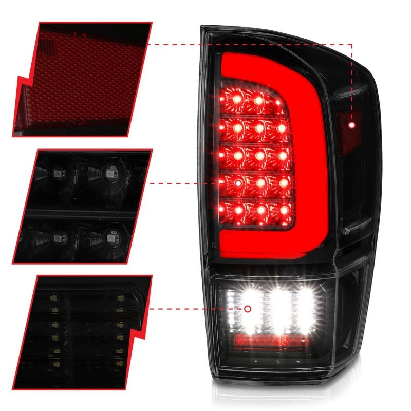 ANZO 16-21 Toyota Tacoma LED Tail Lights - w/ Light Bar Sequential Black Housing & Smoke Lens - Black Ops Auto Works