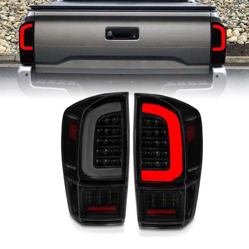 ANZO 16-21 Toyota Tacoma LED Tail Lights - w/ Light Bar Sequential Black Housing & Smoke Lens - Black Ops Auto Works