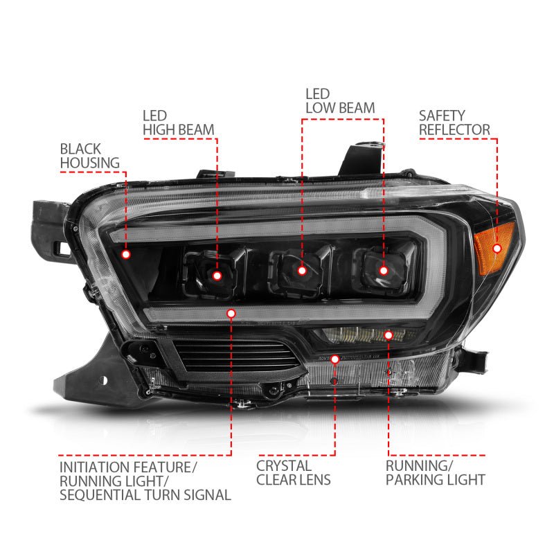 ANZO 16-22 Toyota Tacoma LED Projector Headlights w/ Light Bar Sequential Black Housing w/Initiation - Black Ops Auto Works
