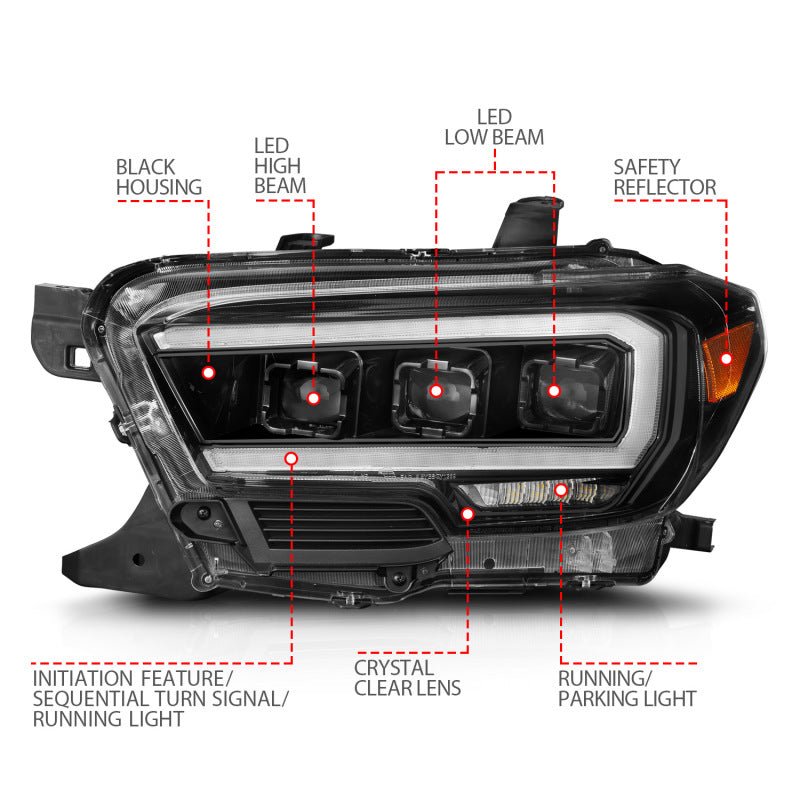 ANZO 16-22 Toyota Tacoma SR/SR5 ONLY Full LED Proj Headlights w/Light Bar Seq. Blk w/Initiation Lgt ANZO ANZ111562