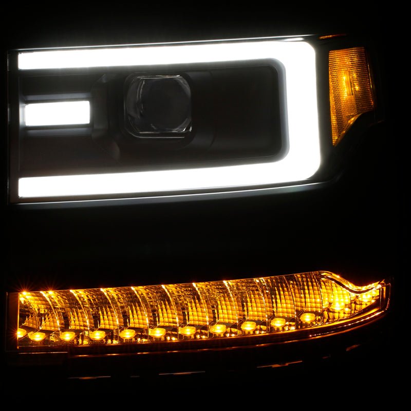 ANZO 16+ Chevy Silverado 1500 Projector Headlights Plank Style Black w/Amber/Sequential Turn Signal ANZO ANZ111375