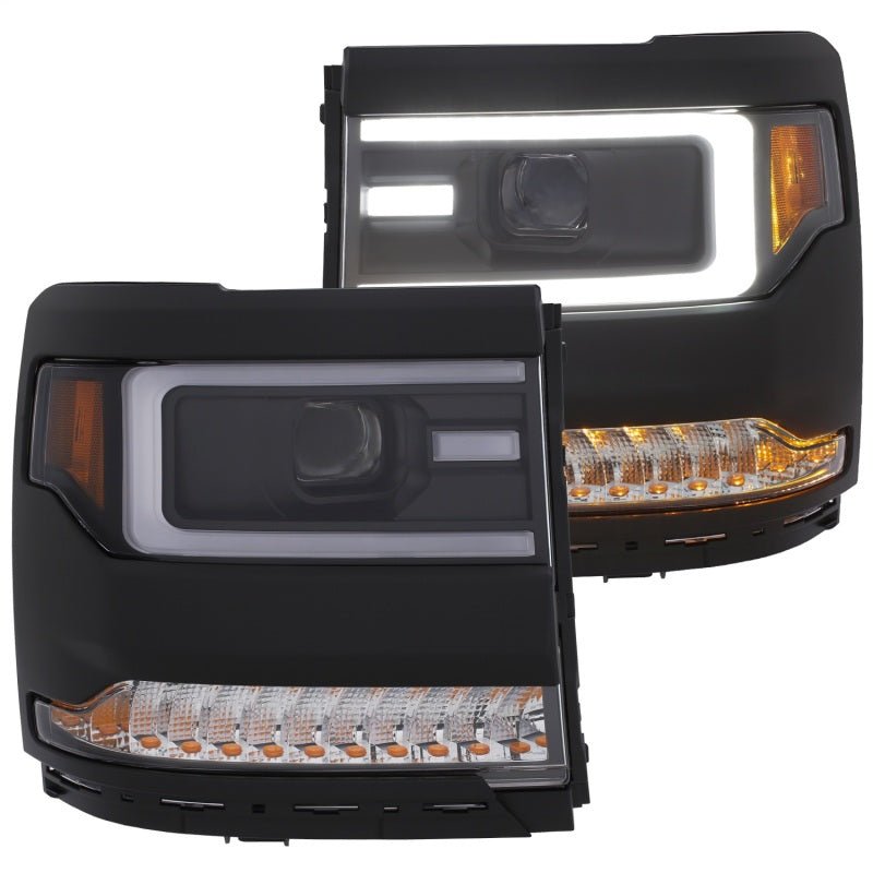 ANZO 16+ Chevy Silverado 1500 Projector Headlights Plank Style Black w/Amber/Sequential Turn Signal ANZO ANZ111375